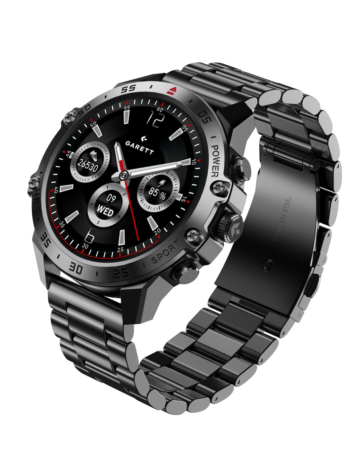 Smartwatch Garett V14 μαύρο ατσάλι + ΔΩΡΟ πορτοκαλί καουτσούκ λουράκι