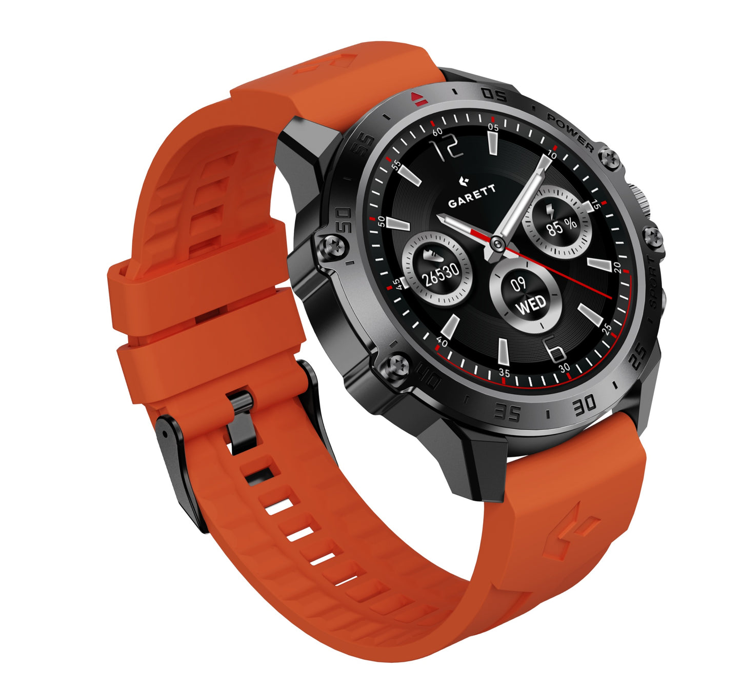 Smartwatch Garett V14 μαύρο ατσάλι + ΔΩΡΟ πορτοκαλί καουτσούκ λουράκι