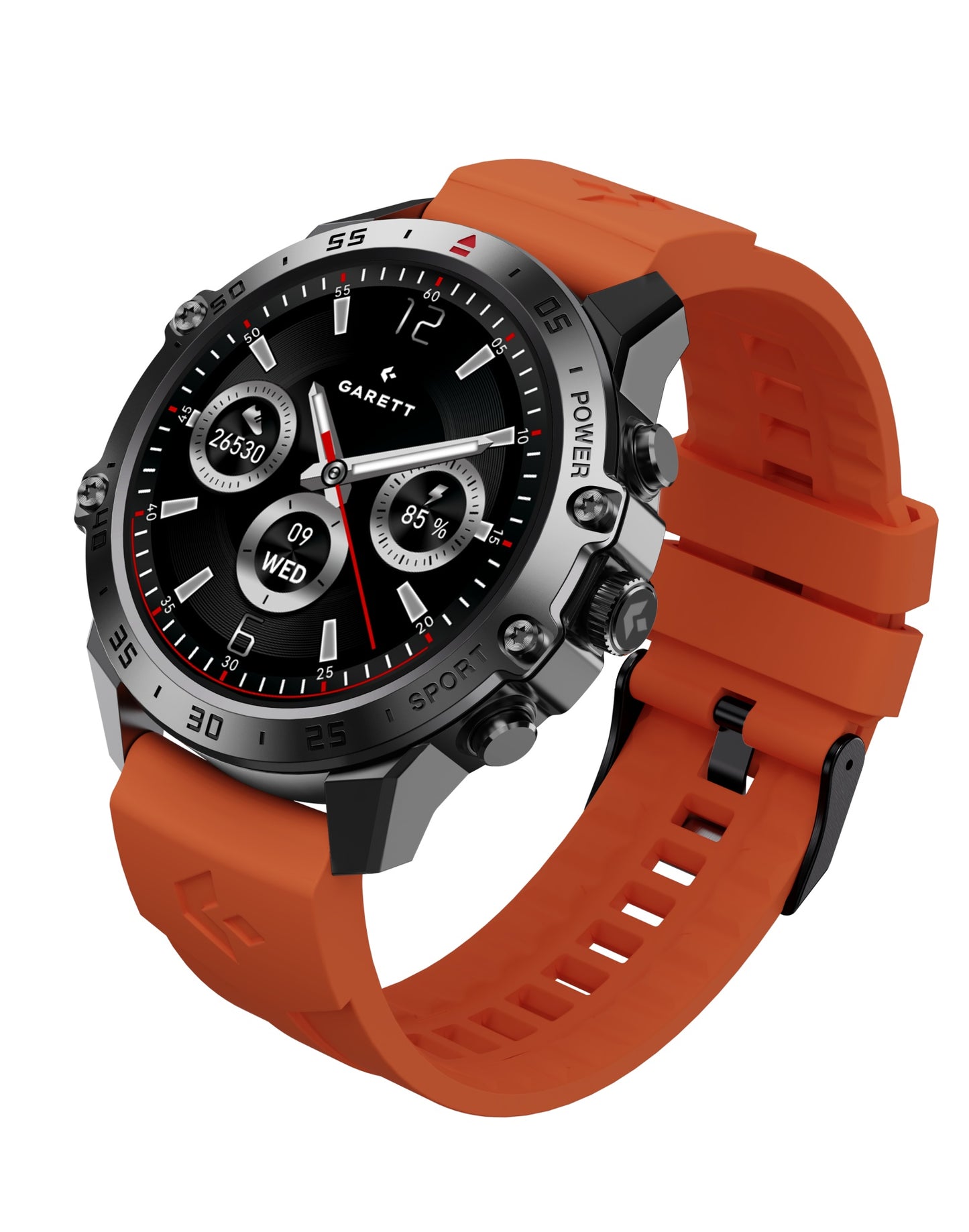 Smartwatch Garett V14 μαύρο ατσάλι + ΔΩΡΟ πορτοκαλί καουτσούκ λουράκι