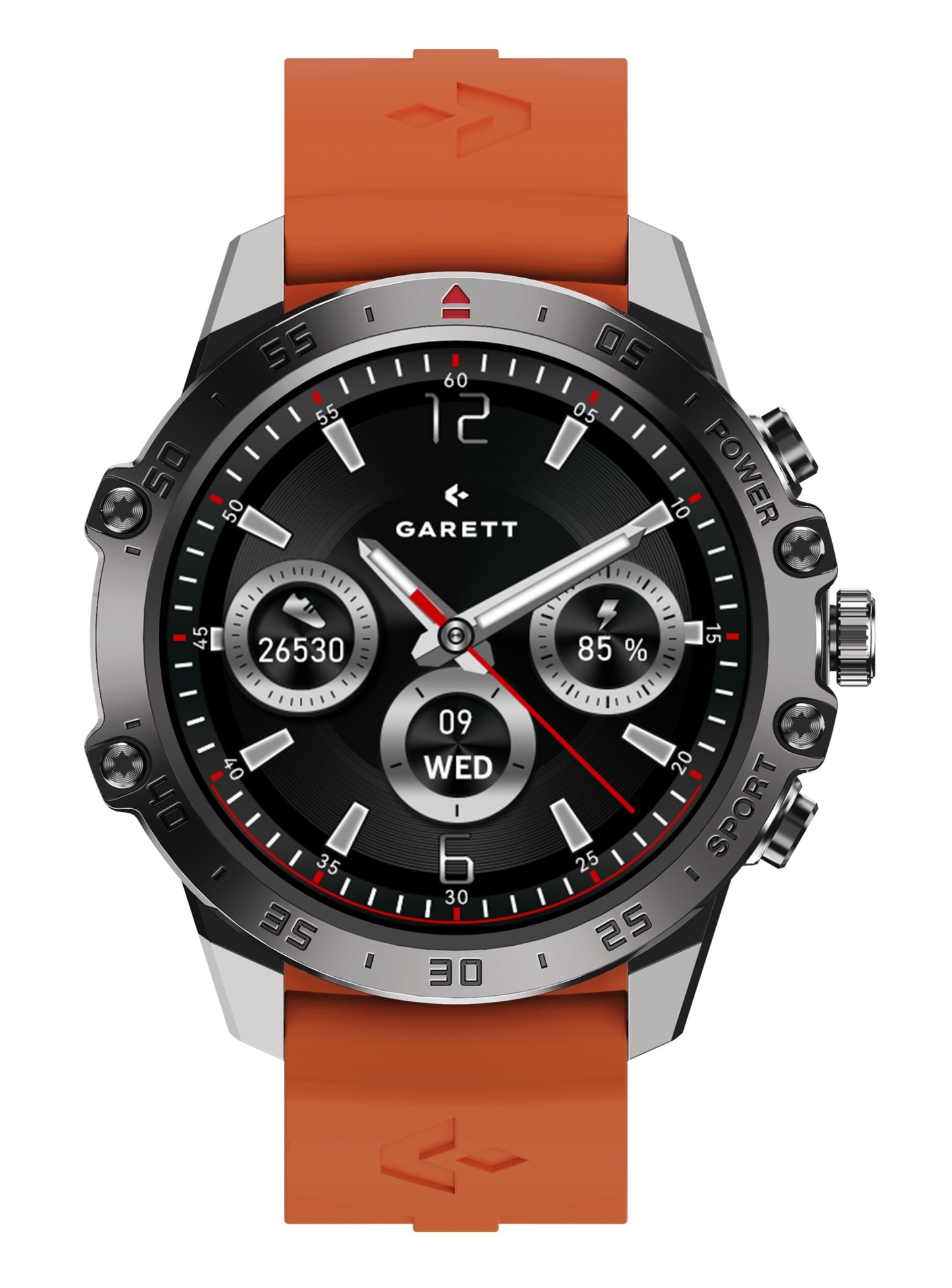 Smartwatch Garett V14 μαύρο ατσάλι + ΔΩΡΟ πορτοκαλί καουτσούκ λουράκι