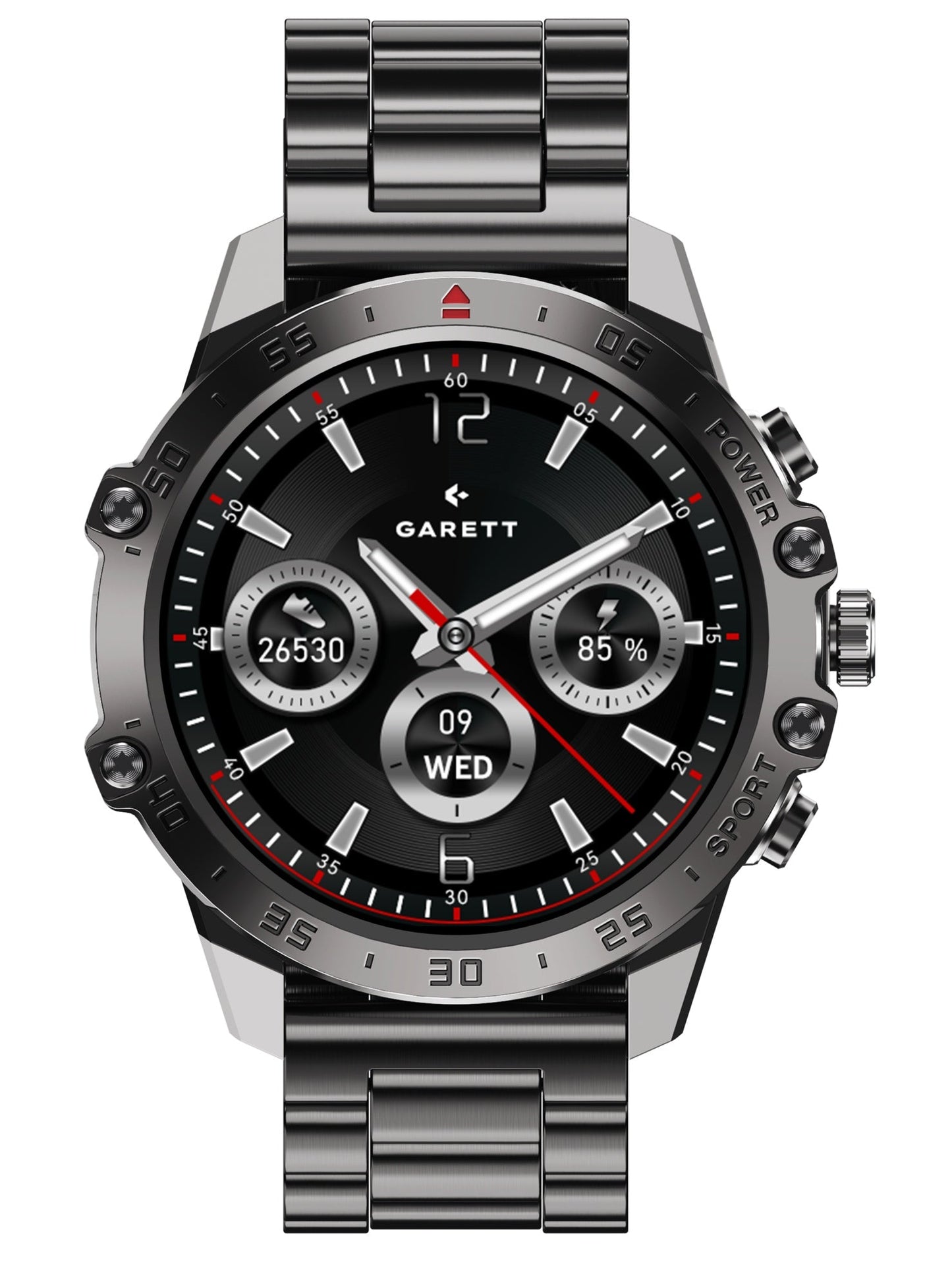 Smartwatch Garett V14 μαύρο ατσάλι + ΔΩΡΟ πορτοκαλί καουτσούκ λουράκι